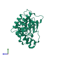 PDB entry 4f0g coloured by chain, side view.
