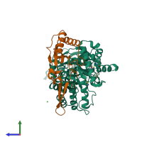 PDB entry 4f0m coloured by chain, side view.