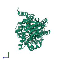 PDB entry 4f0r coloured by chain, side view.