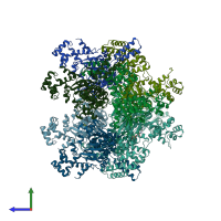 PDB entry 4f0x coloured by chain, side view.