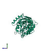 PDB entry 4f11 coloured by chain, side view.