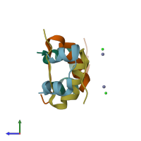 PDB entry 4f1b coloured by chain, side view.