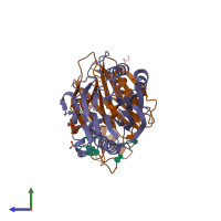 PDB entry 4f1h coloured by chain, side view.