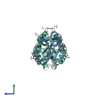 PDB entry 4f1k coloured by chain, side view.