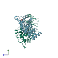 PDB entry 4f1p coloured by chain, side view.