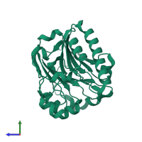 PDB entry 4f1r coloured by chain, side view.