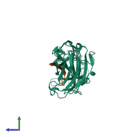 PDB entry 4f1z coloured by chain, side view.