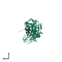 PDB entry 4f20 coloured by chain, side view.