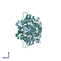 PDB entry 4f2b coloured by chain, side view.