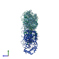 PDB entry 4f2d coloured by chain, side view.