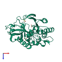 PDB entry 4f2t coloured by chain, top view.