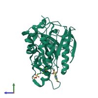 PDB entry 4f2u coloured by chain, side view.