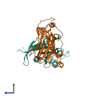 PDB entry 4f38 coloured by chain, side view.