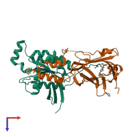 PDB entry 4f38 coloured by chain, top view.
