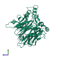 PDB entry 4f3a coloured by chain, side view.