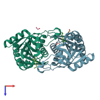 PDB entry 4f3c coloured by chain, top view.