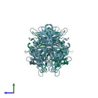 PDB entry 4f3d coloured by chain, side view.