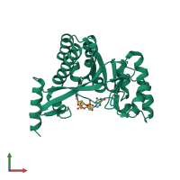 PDB entry 4f3h coloured by chain, front view.