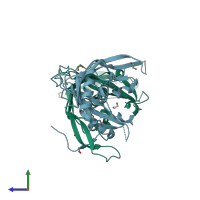 PDB entry 4f3m coloured by chain, side view.