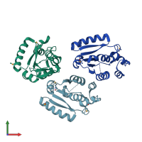 PDB entry 4f3r coloured by chain, front view.