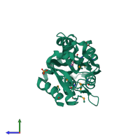 PDB entry 4f3s coloured by chain, side view.