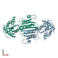 PDB entry 4f3y coloured by chain, front view.