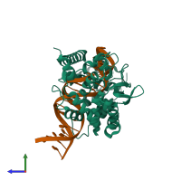 PDB entry 4f41 coloured by chain, side view.