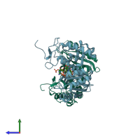 PDB entry 4f45 coloured by chain, side view.