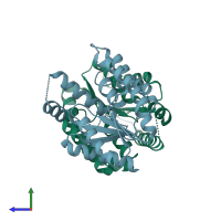 PDB entry 4f4i coloured by chain, side view.