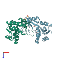 PDB entry 4f4j coloured by chain, top view.