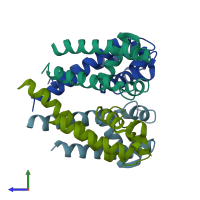 PDB entry 4f4l coloured by chain, side view.