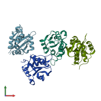 PDB entry 4f4m coloured by chain, front view.