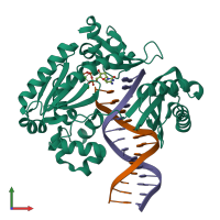 Hetero trimeric assembly 1 of PDB entry 4f4w coloured by chemically distinct molecules, front view.