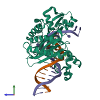 PDB entry 4f4x coloured by chain, side view.