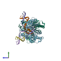 PDB entry 4f4y coloured by chain, side view.