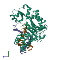 PDB entry 4f50 coloured by chain, side view.