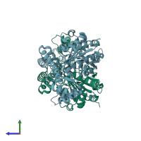 PDB entry 4f5f coloured by chain, side view.