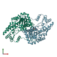 PDB entry 4f5g coloured by chain, front view.