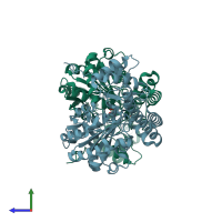 PDB entry 4f5g coloured by chain, side view.