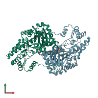 PDB entry 4f5m coloured by chain, front view.