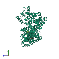 PDB entry 4f5v coloured by chain, side view.