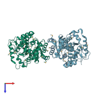 PDB entry 4f6c coloured by chain, top view.