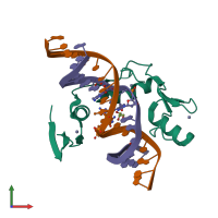 PDB entry 4f6n coloured by chain, front view.