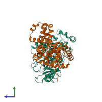 PDB entry 4f6s coloured by chain, side view.