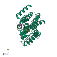 PDB entry 4f6v coloured by chain, side view.