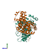 PDB entry 4f6w coloured by chain, side view.