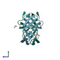 PDB entry 4f75 coloured by chain, side view.