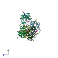 PDB entry 4f7b coloured by chain, side view.