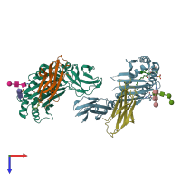 PDB entry 4f7c coloured by chain, top view.