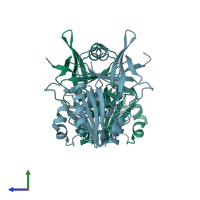 PDB entry 4f7d coloured by chain, side view.
